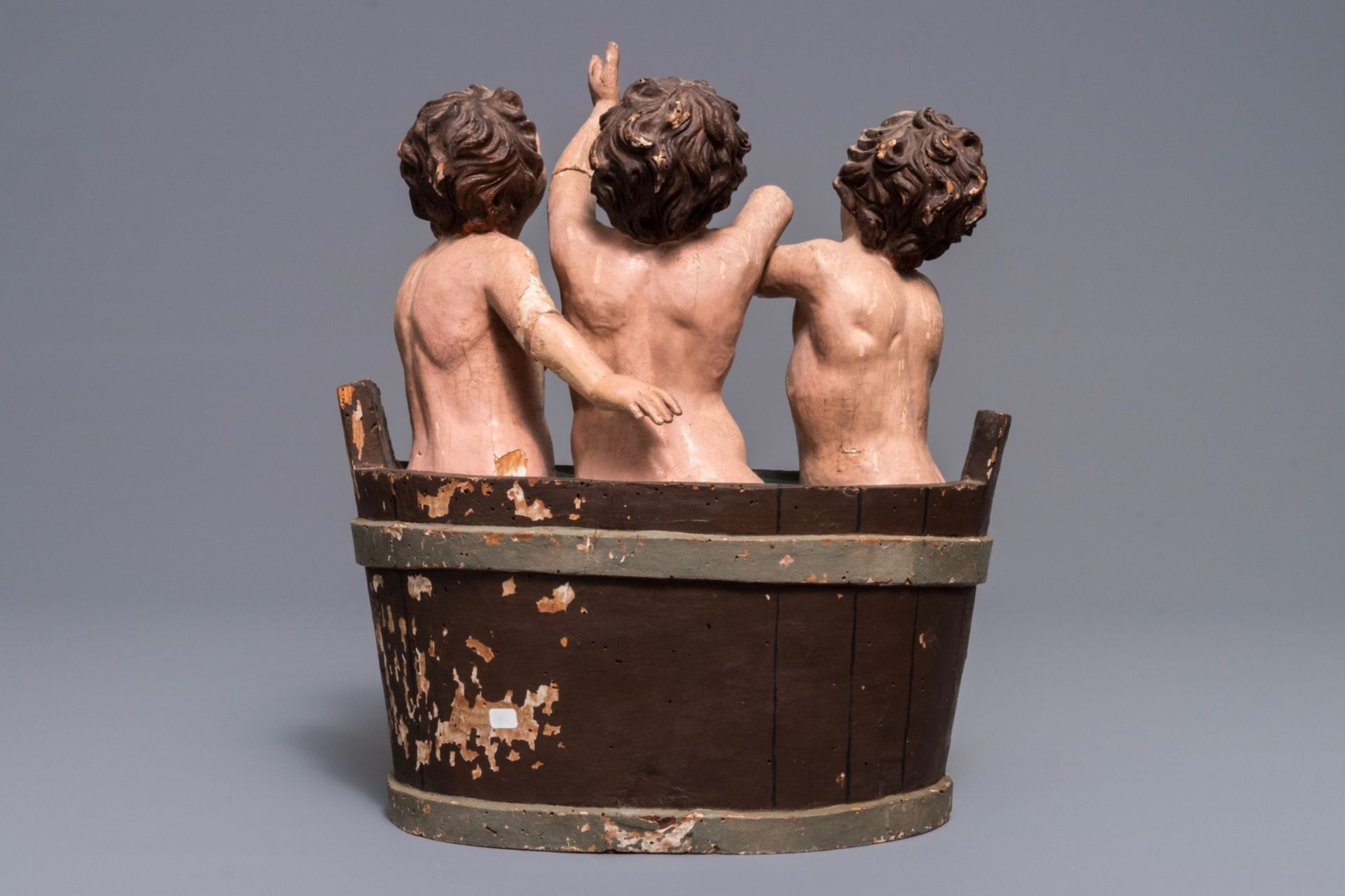 A polychrome carved wood group of 'Saint-Nicholas' children', 18th C. - Image 4 of 7