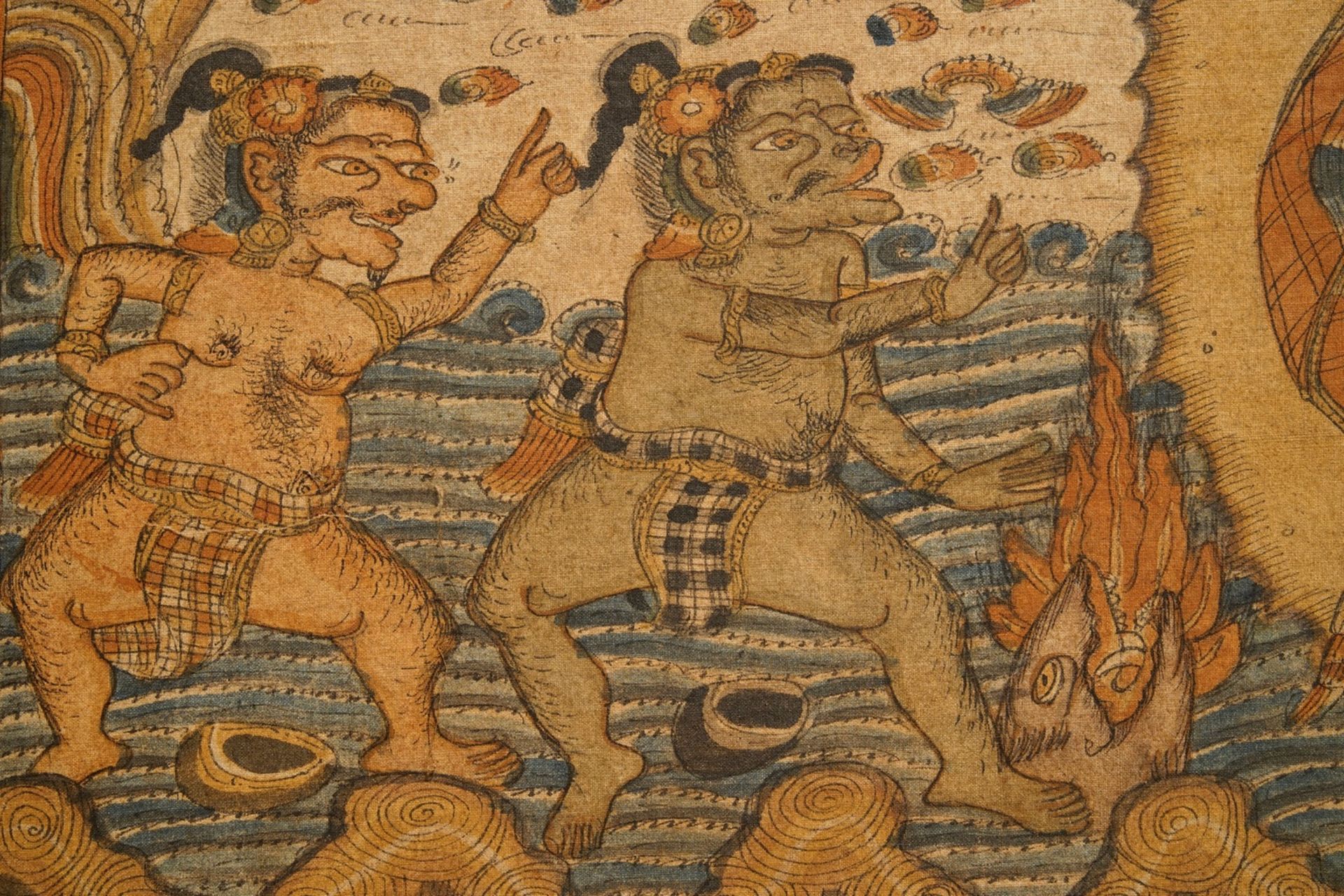 Indonesian school: Scene from the Ramayana, ink and colour on barkcloth, 19/20th C. - Image 7 of 7