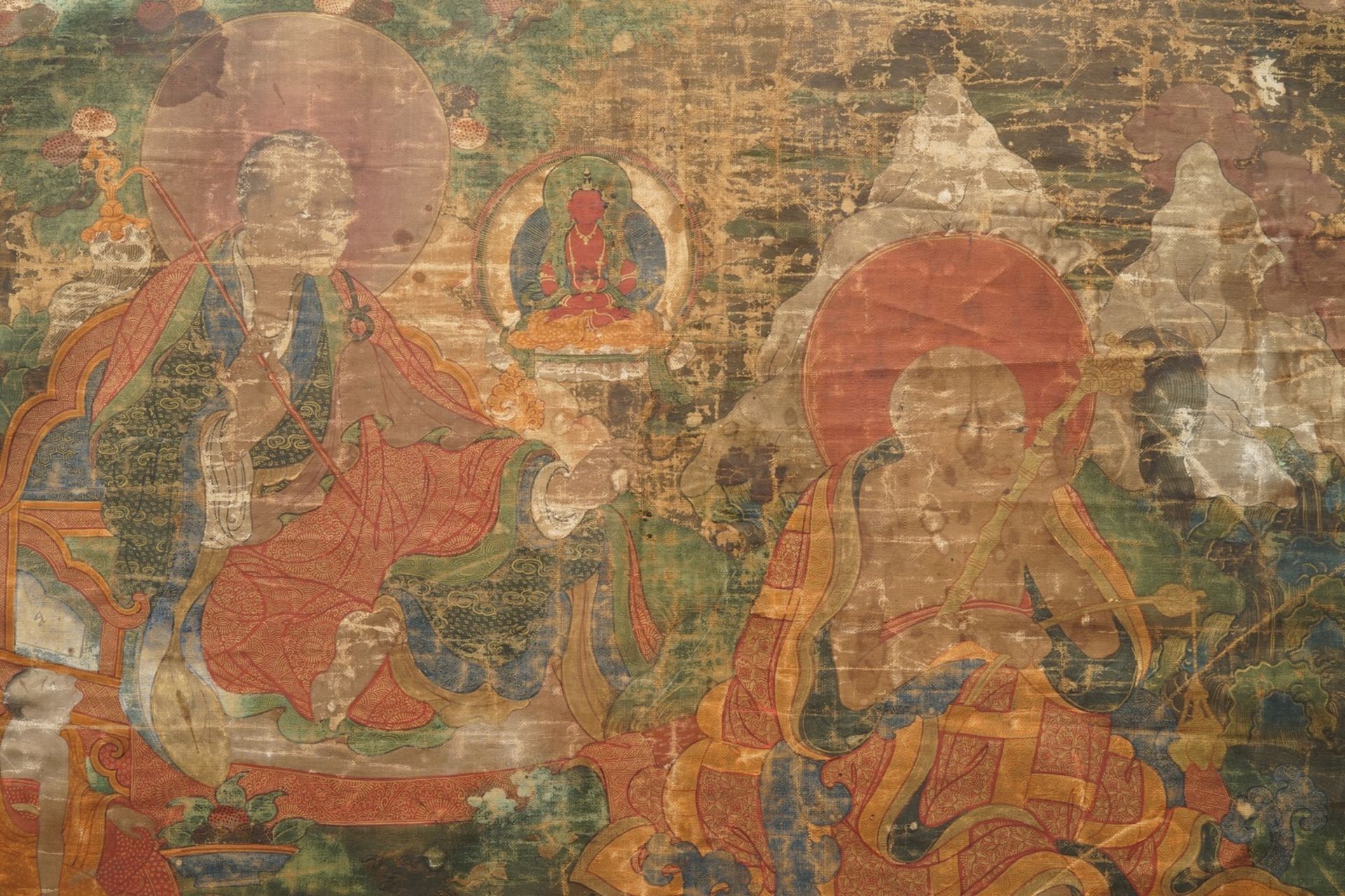 A large 'Three Arhat' thangka, Sino-Tibet, 18th C. - Image 4 of 4