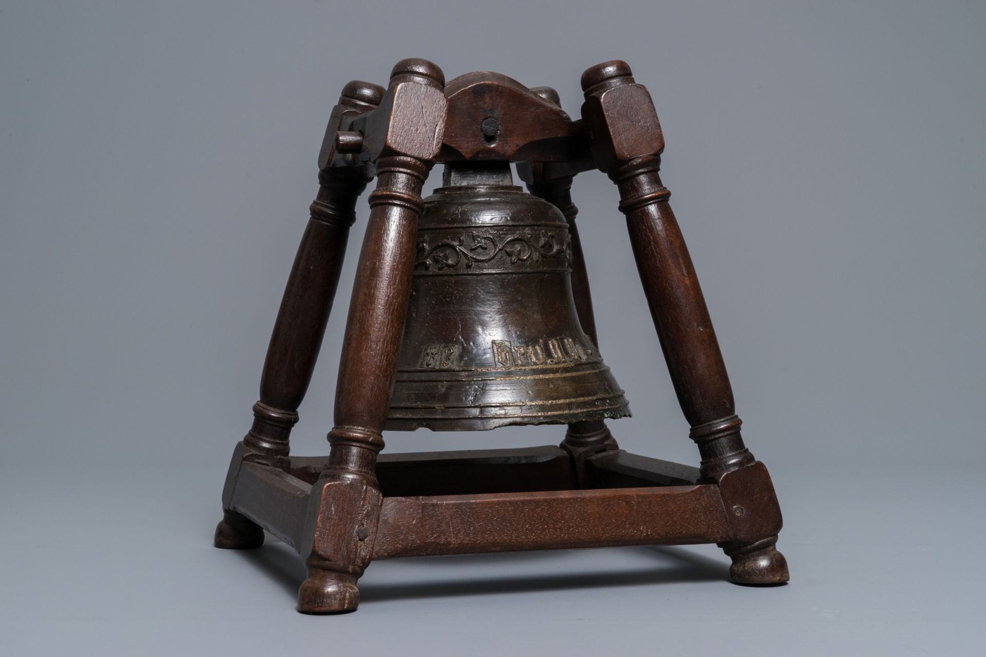 A Flemish bronze bell inscribed: 'Cast in Bruges by F. Brondel', 19th C.