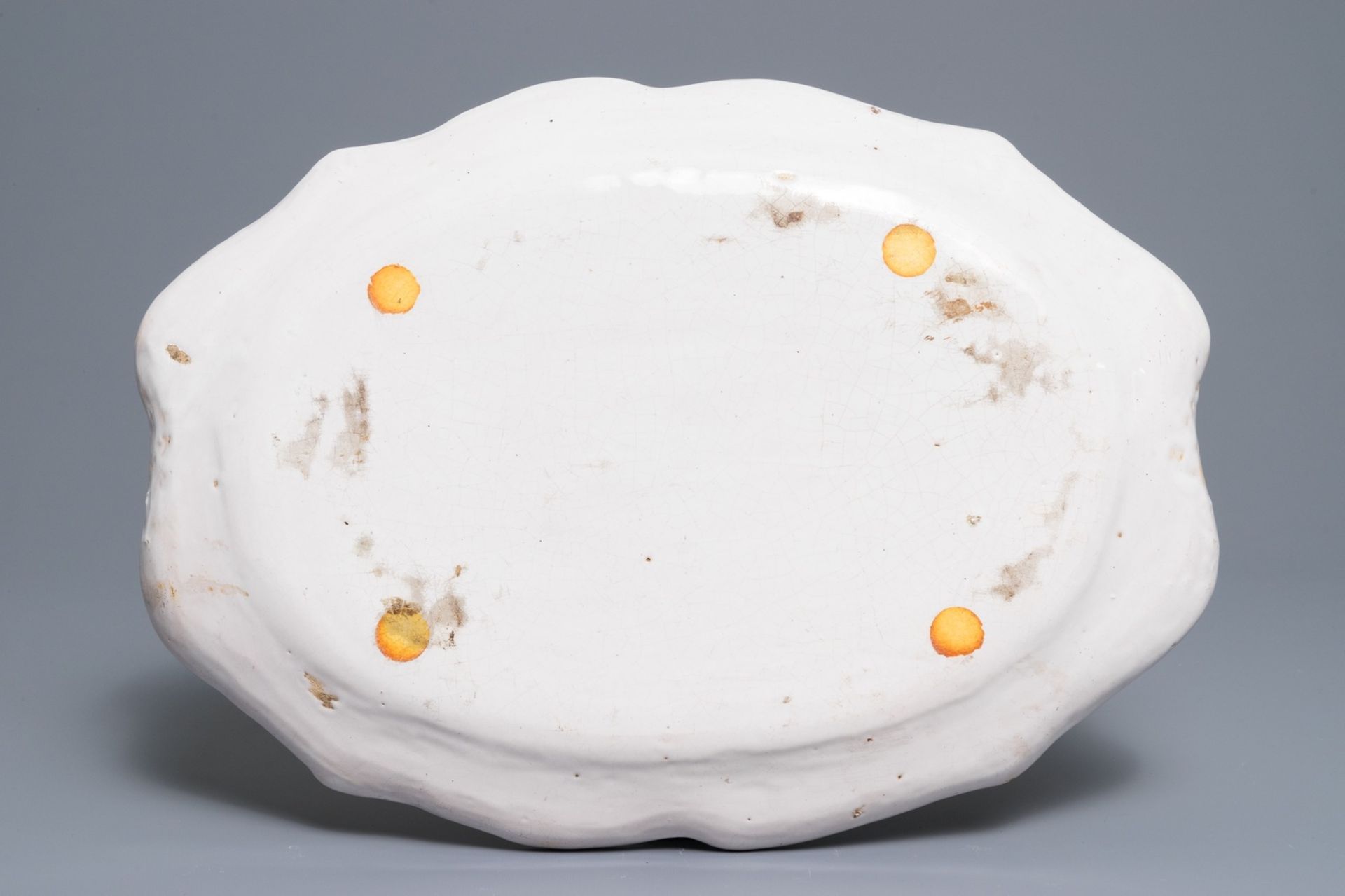 A large oval Brussels faience 'ˆ la haie fleurie' dish, 18th C. - Image 2 of 3