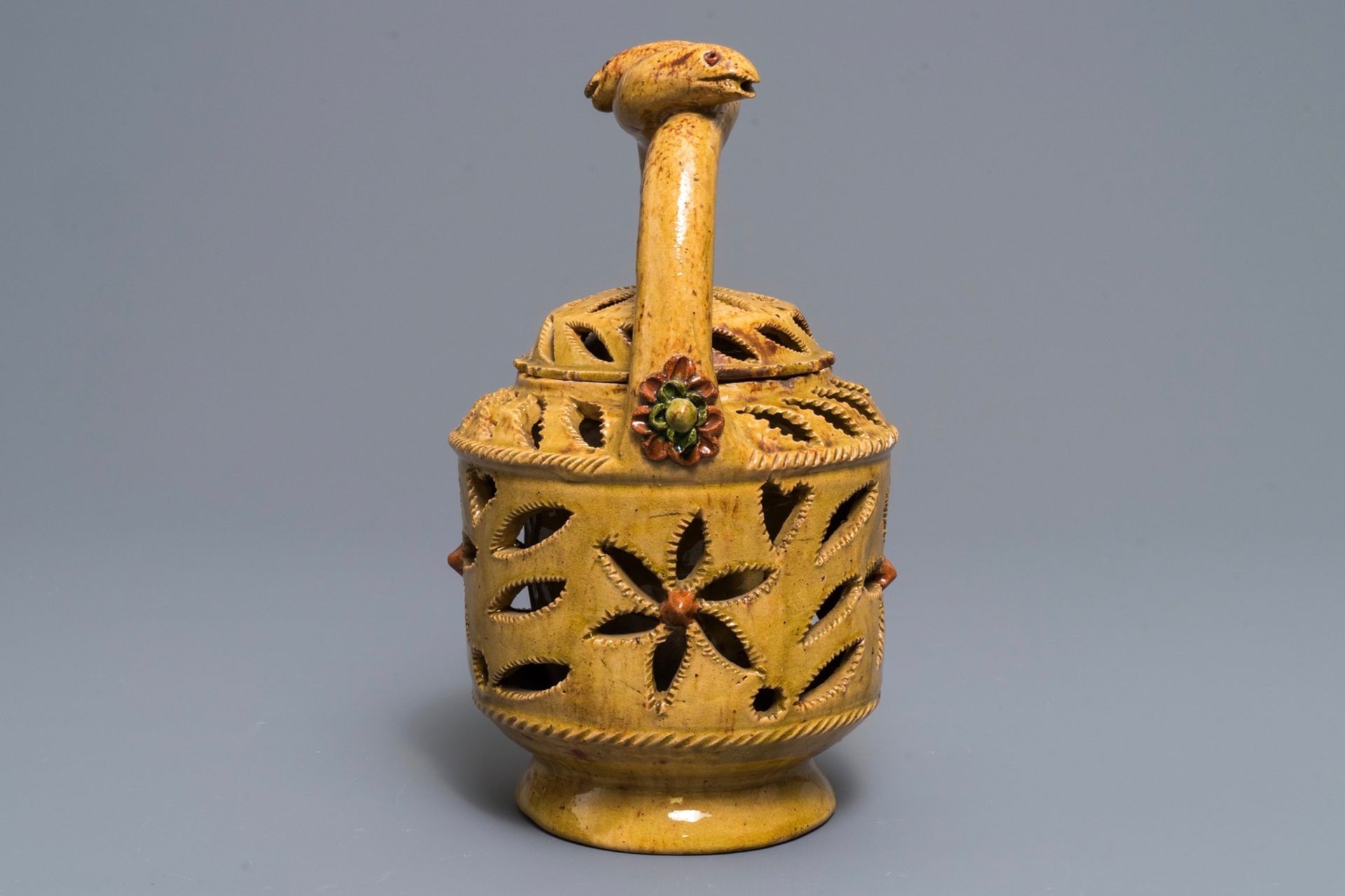 A Flemish pottery fire pit and cover, Torhout, 19th C. - Image 2 of 6