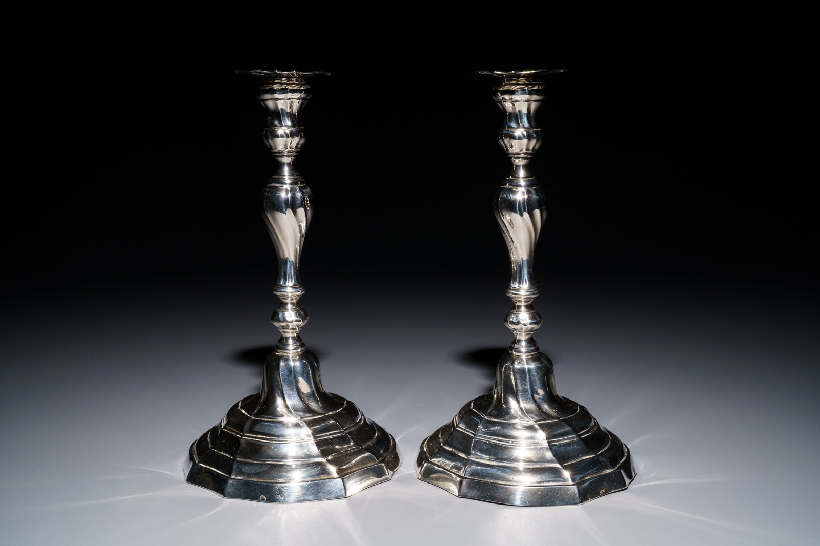 A pair of Belgian silver candlesticks, probably Mons, 2nd half 18th C. - Image 5 of 11