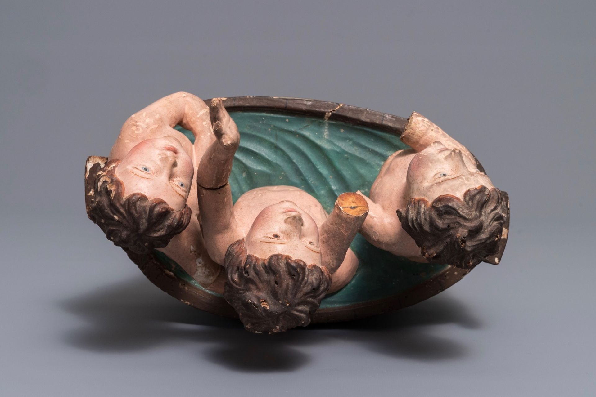 A polychrome carved wood group of 'Saint-Nicholas' children', 18th C. - Image 6 of 7