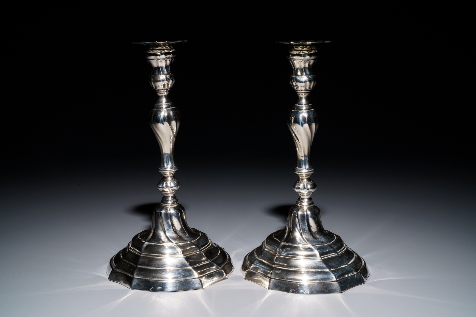 A pair of Belgian silver candlesticks, probably Mons, 2nd half 18th C. - Image 4 of 11