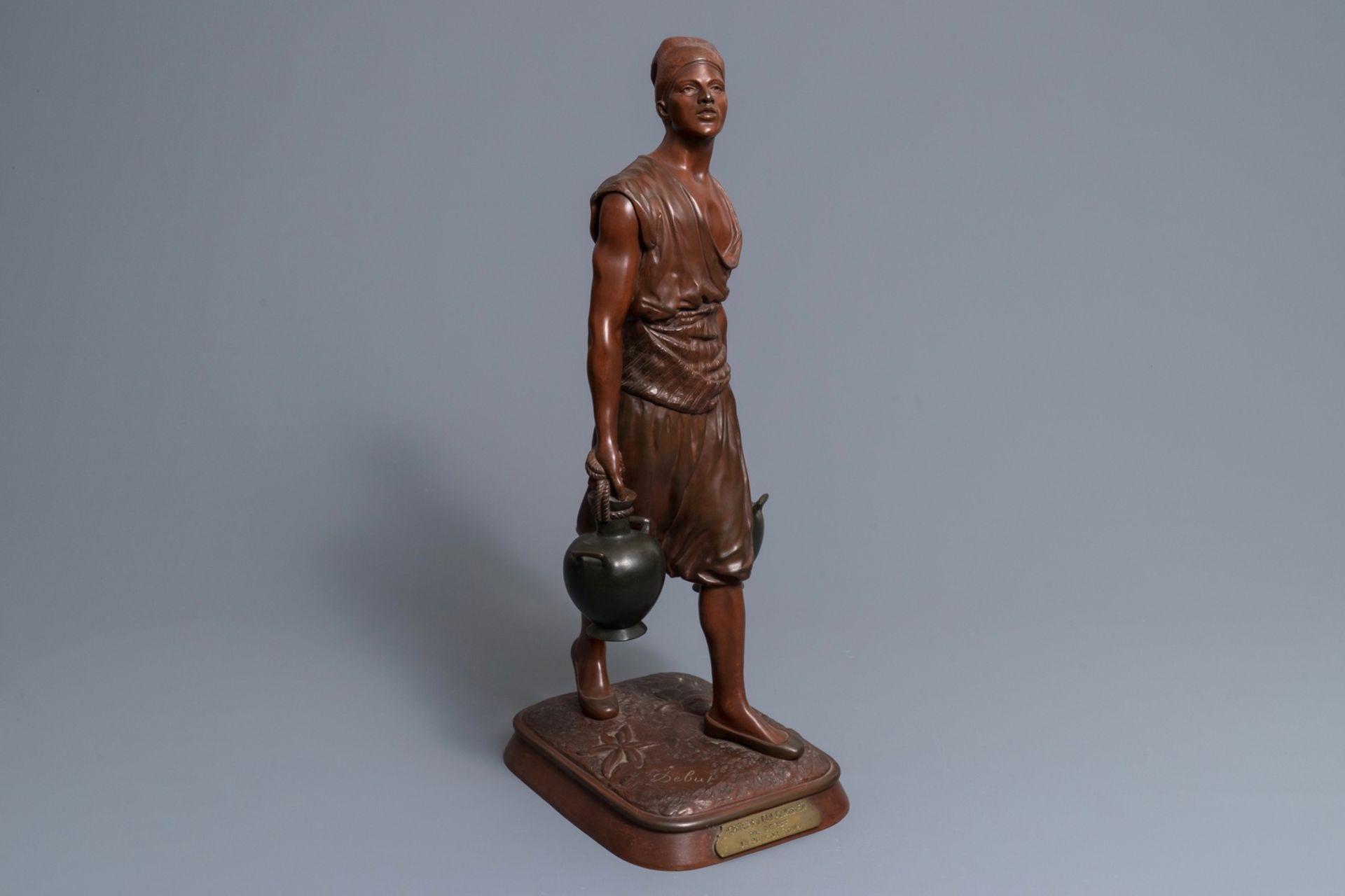 Jean-Didier Debut (1824-1893): Porteur dÕeau arabe, a cold painted bronze figure