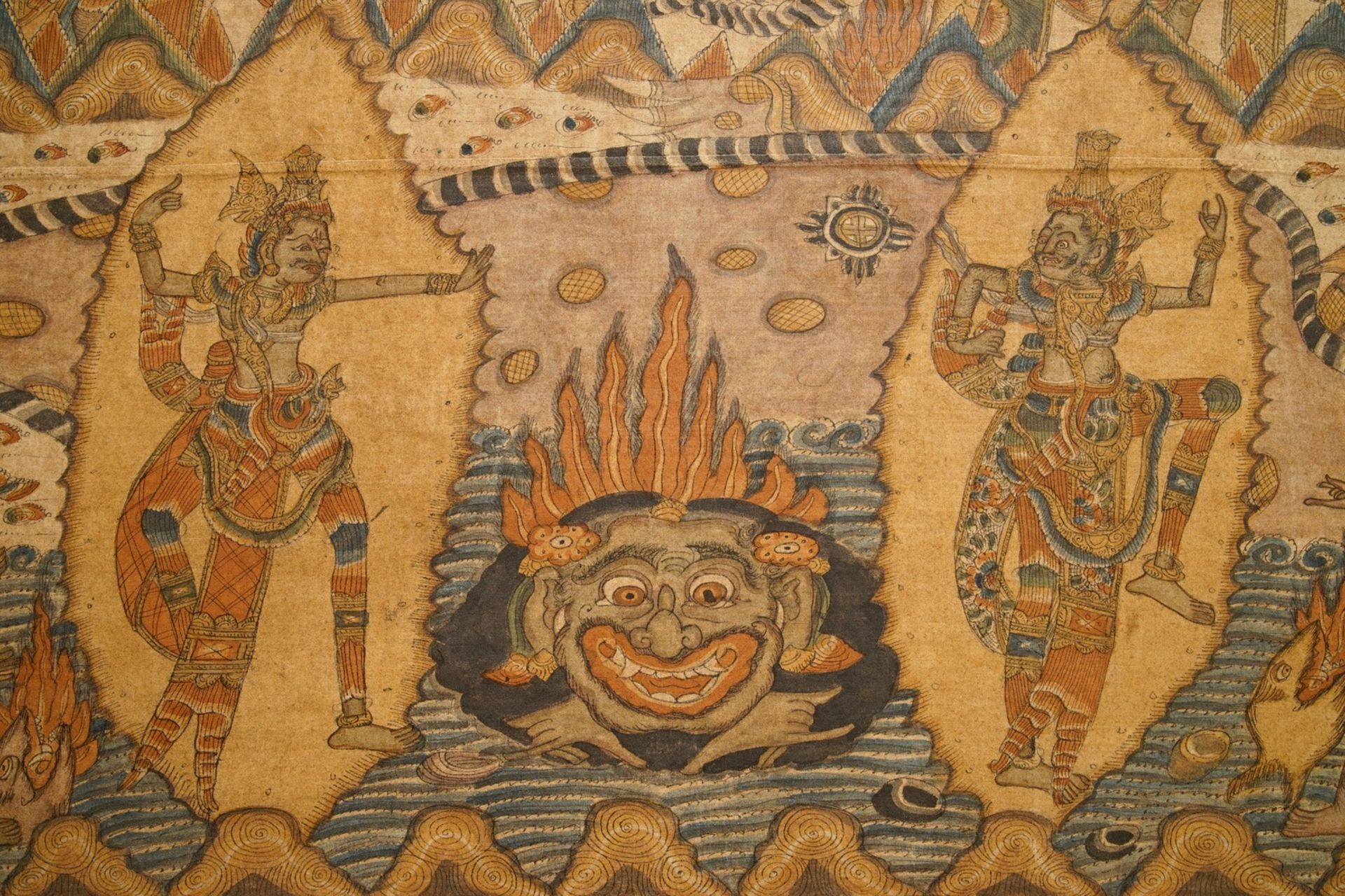 Indonesian school: Scene from the Ramayana, ink and colour on barkcloth, 19/20th C. - Image 5 of 7