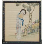Chinese school: A lady with a fan, ink and colour on silk, 18/19th C.
