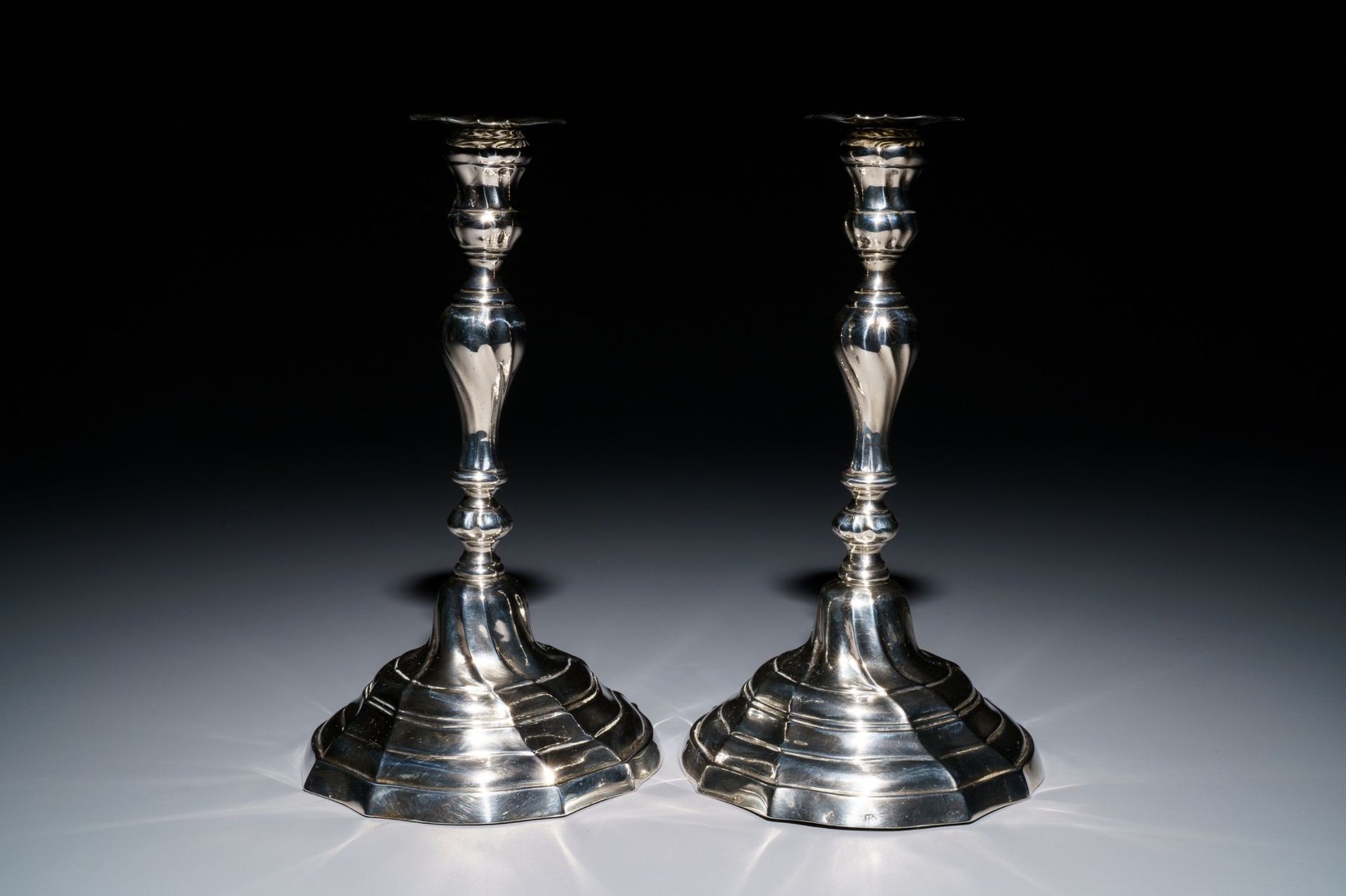 A pair of Belgian silver candlesticks, probably Mons, 2nd half 18th C. - Image 2 of 11