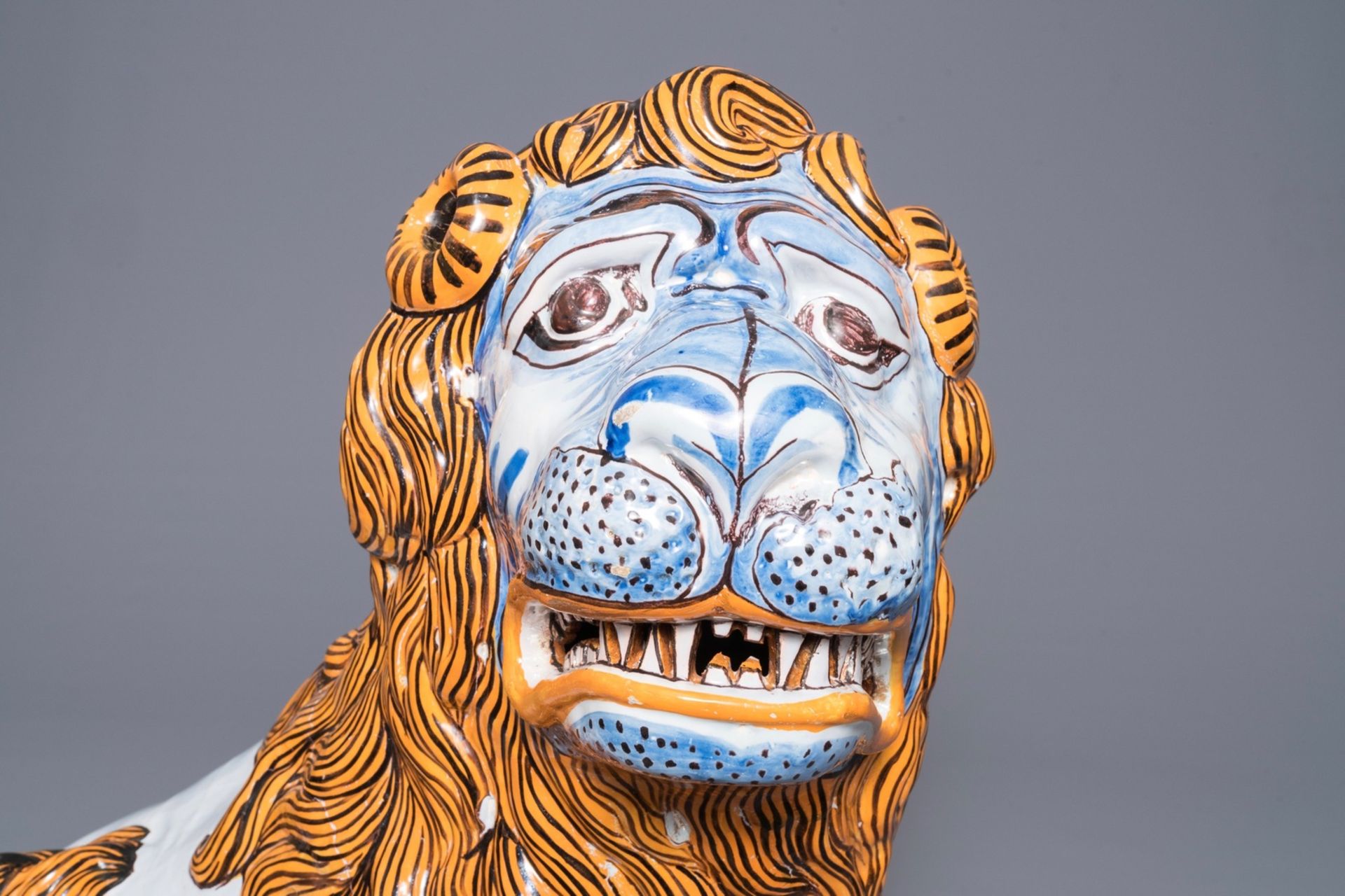 A massive French faience model of a lion, Rouen, late 19th C - Image 7 of 8