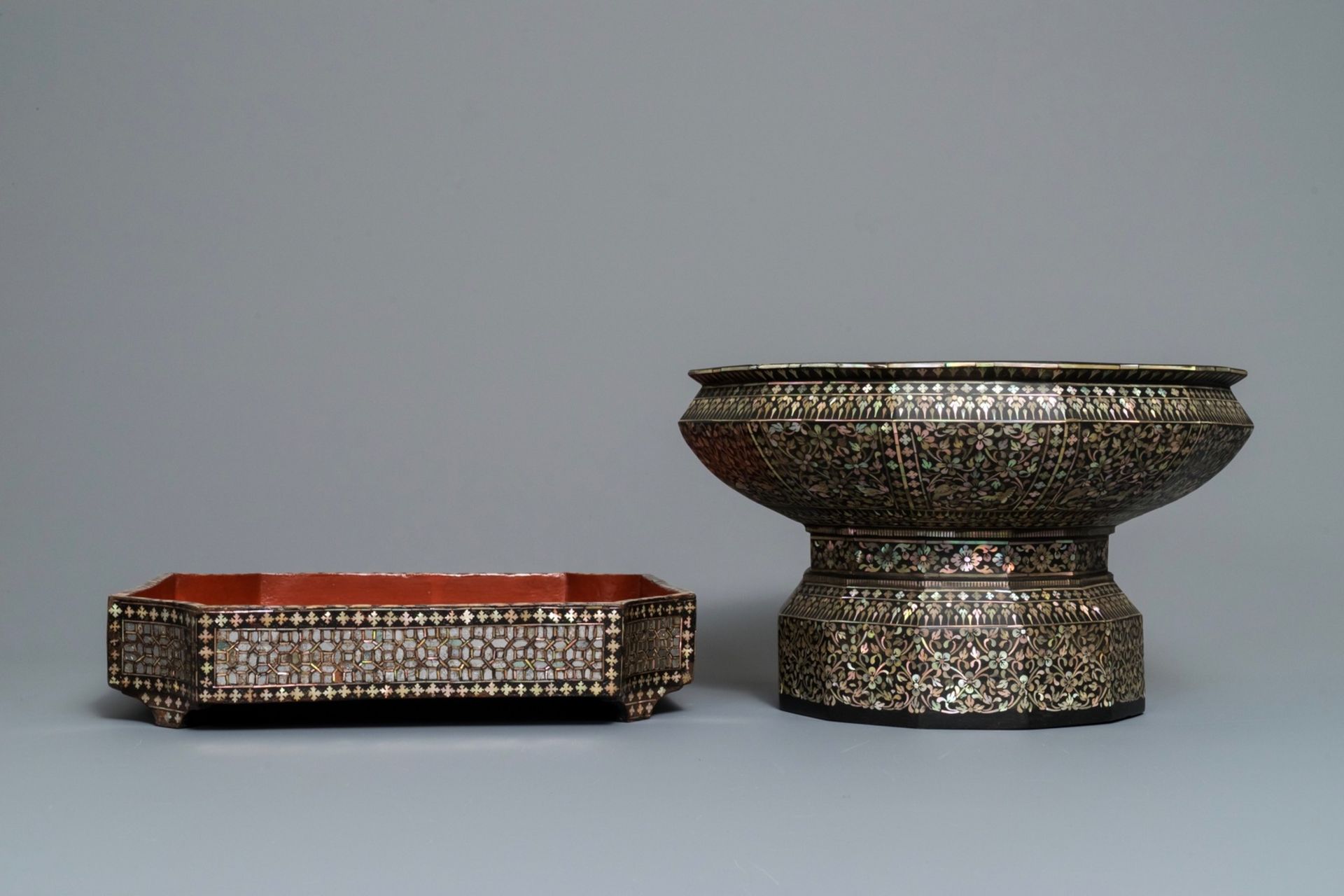 A varied collection of mother-of-pearl and mica-inlaid lacquerware, Southeast Asia, 19/20th C. - Image 3 of 10