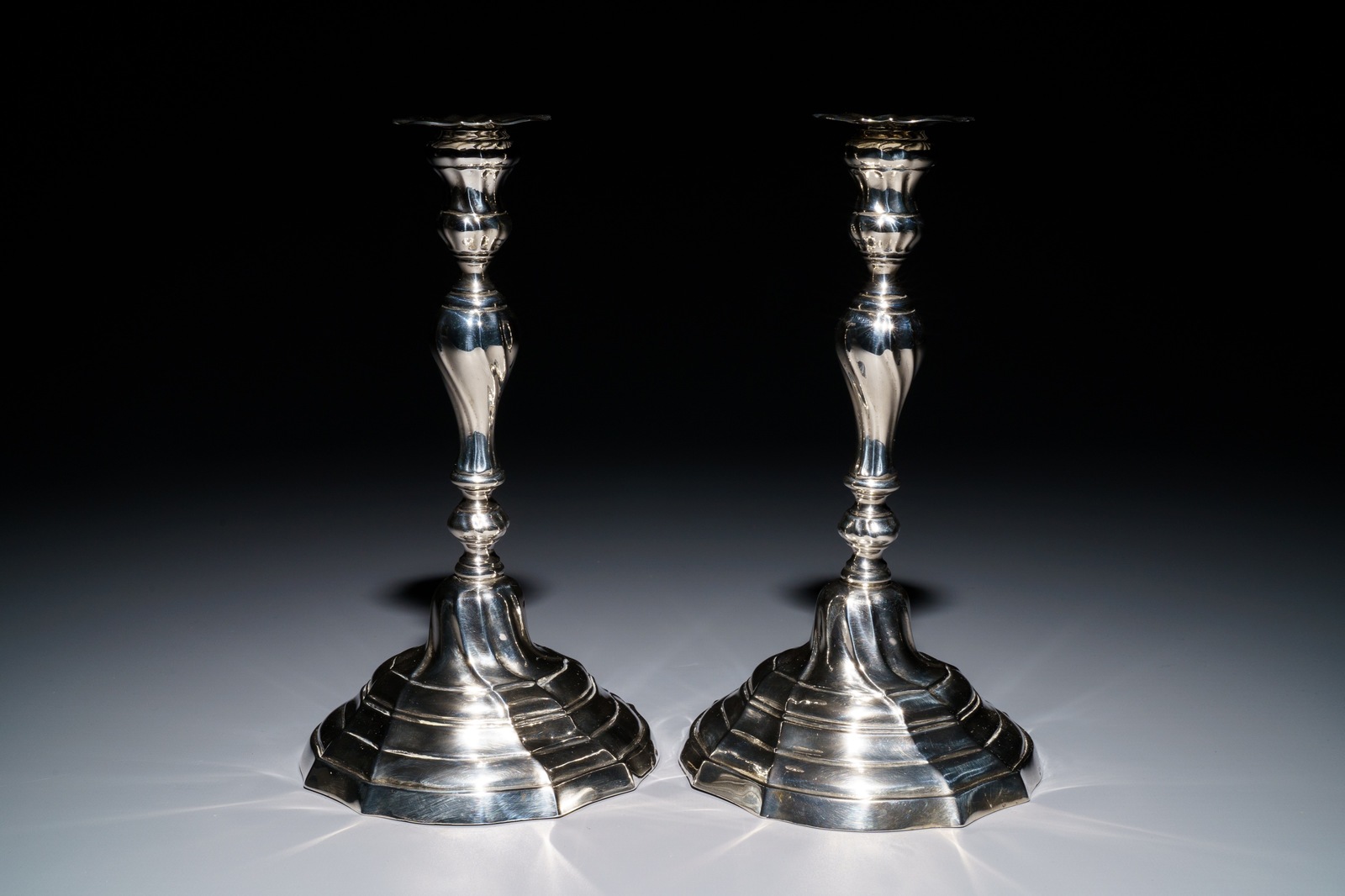 A pair of Belgian silver candlesticks, probably Mons, 2nd half 18th C. - Image 3 of 11
