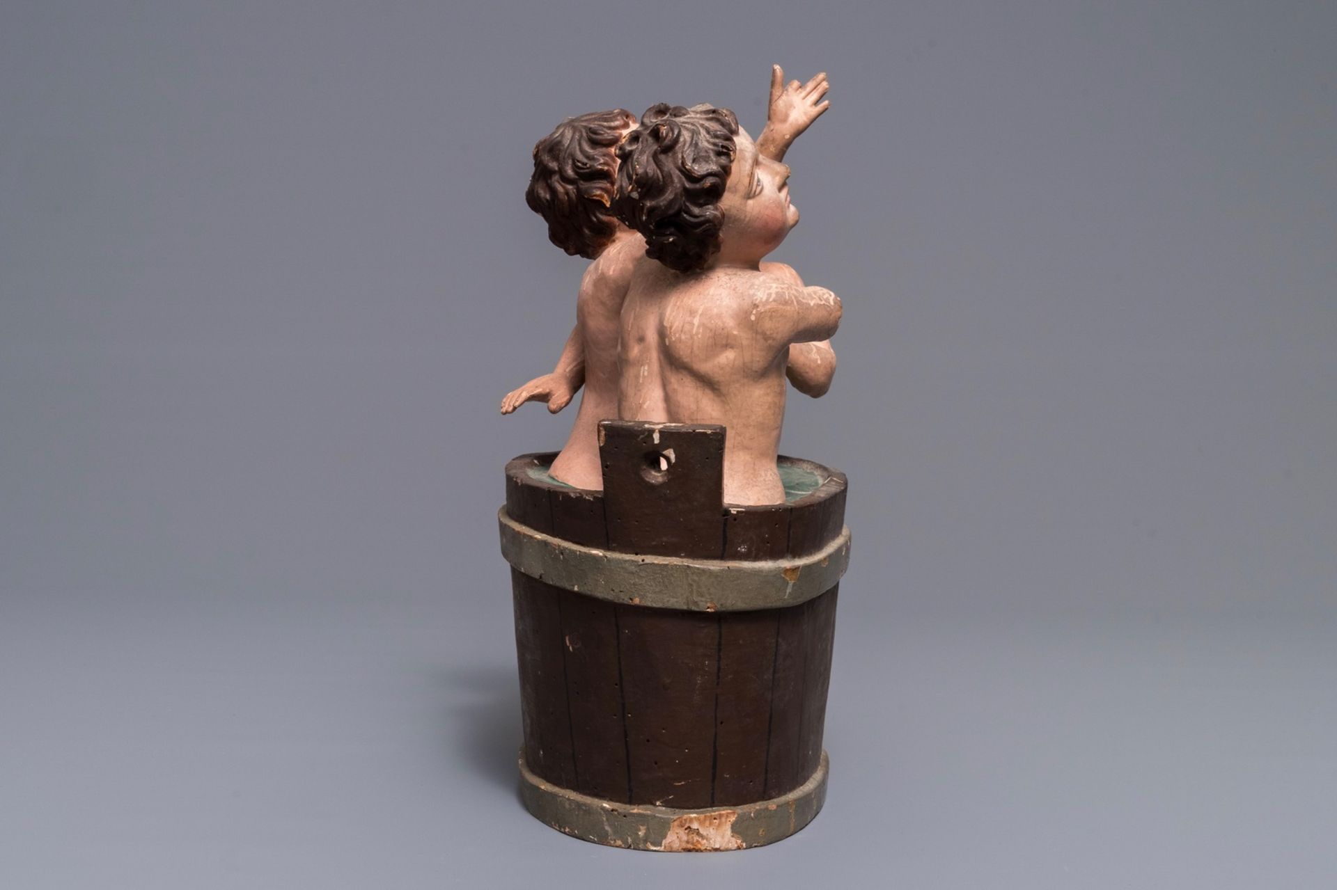 A polychrome carved wood group of 'Saint-Nicholas' children', 18th C. - Image 3 of 7