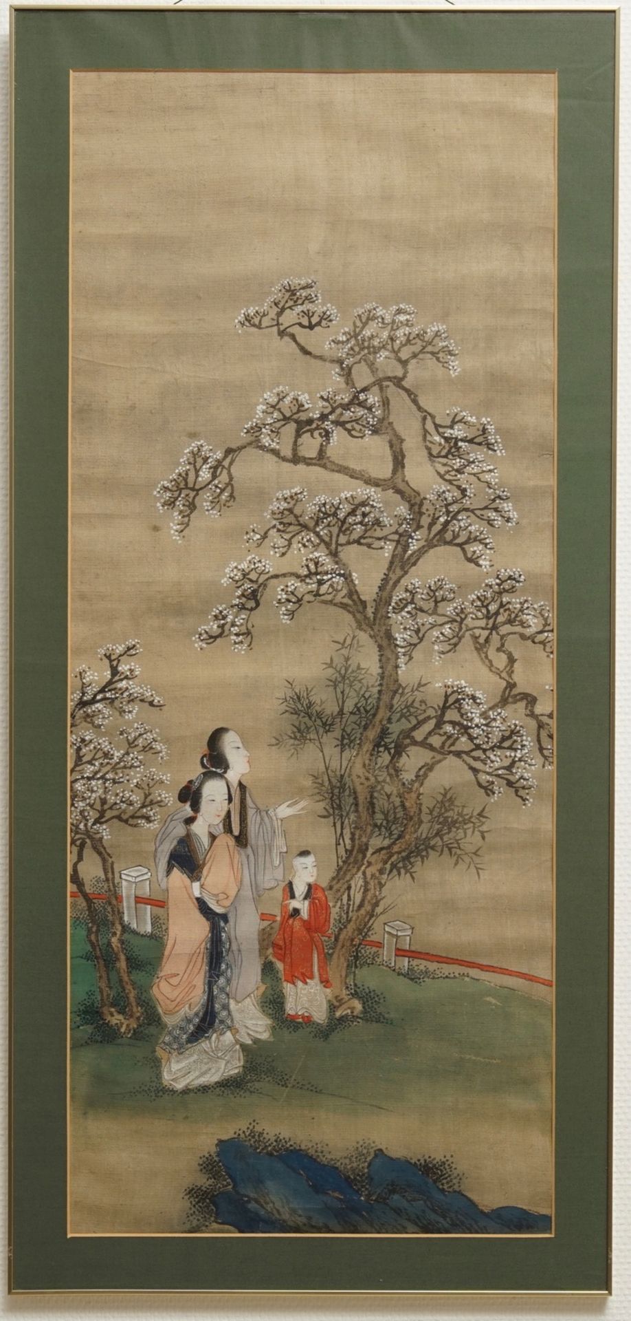 Chinese school: Two landscapes with ladies and peonies, ink and colour on silk, 18/19th C. - Image 3 of 3