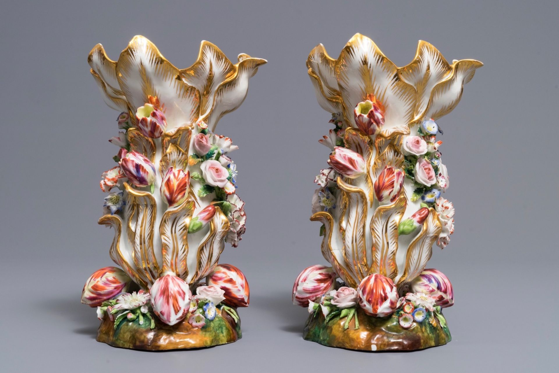 A pair of vases with applied floral design, Jacob Petit, Paris, 19th C. - Image 2 of 6
