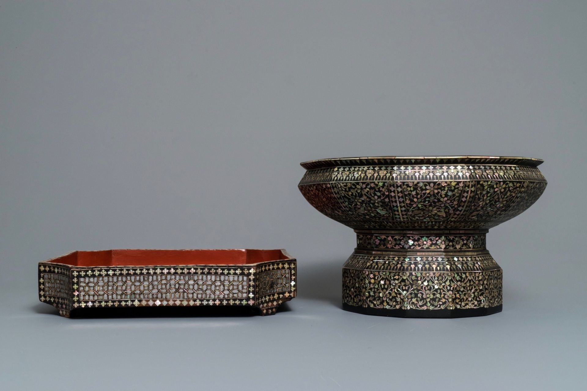 A varied collection of mother-of-pearl and mica-inlaid lacquerware, Southeast Asia, 19/20th C. - Image 2 of 10