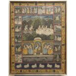 Nathdwara school, Rajasthan, India: Krishna and Radha, pigments with gold on textile, 19/20th C.
