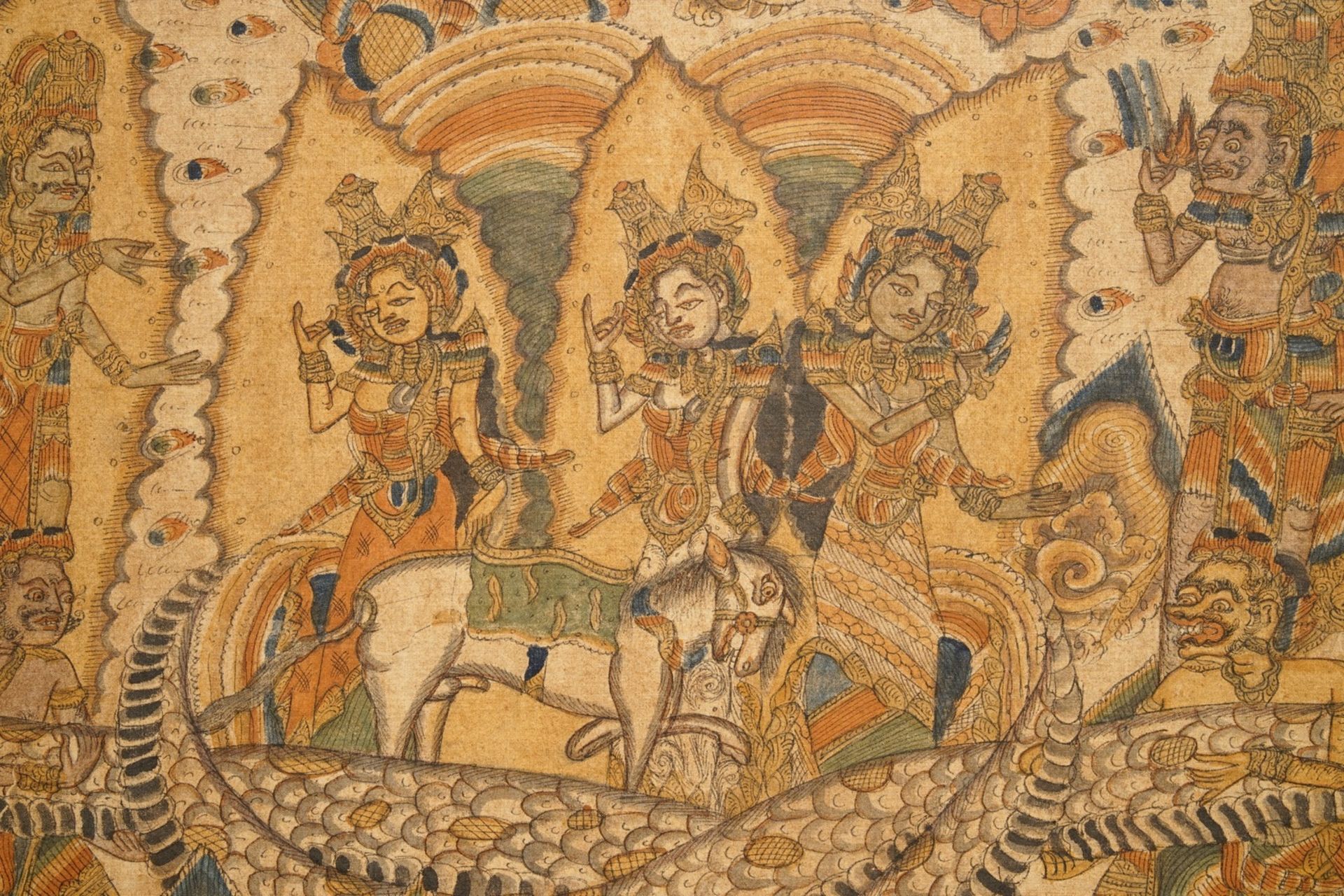 Indonesian school: Scene from the Ramayana, ink and colour on barkcloth, 19/20th C. - Image 4 of 7