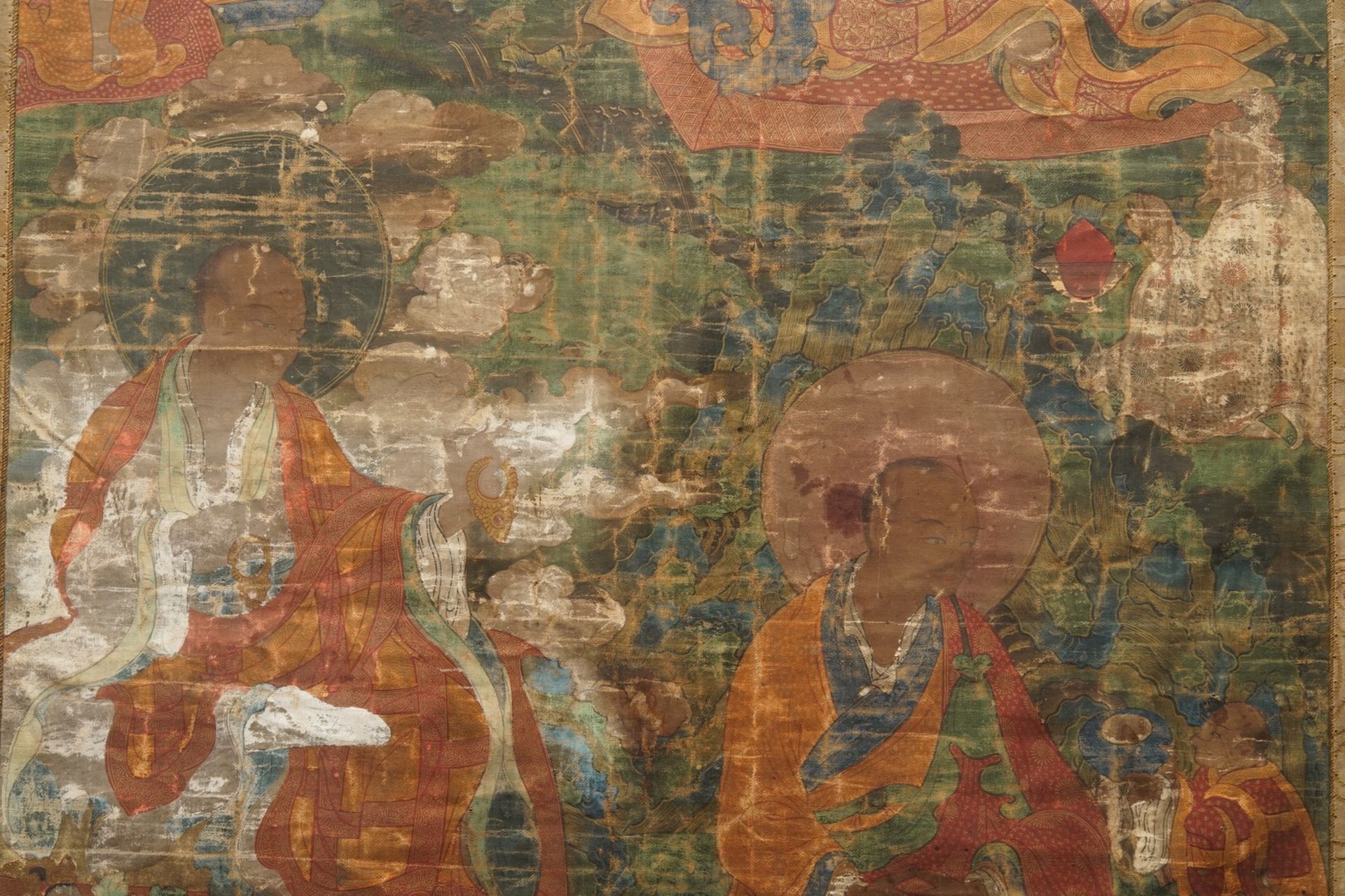 A large 'Three Arhat' thangka, Sino-Tibet, 18th C. - Image 3 of 4