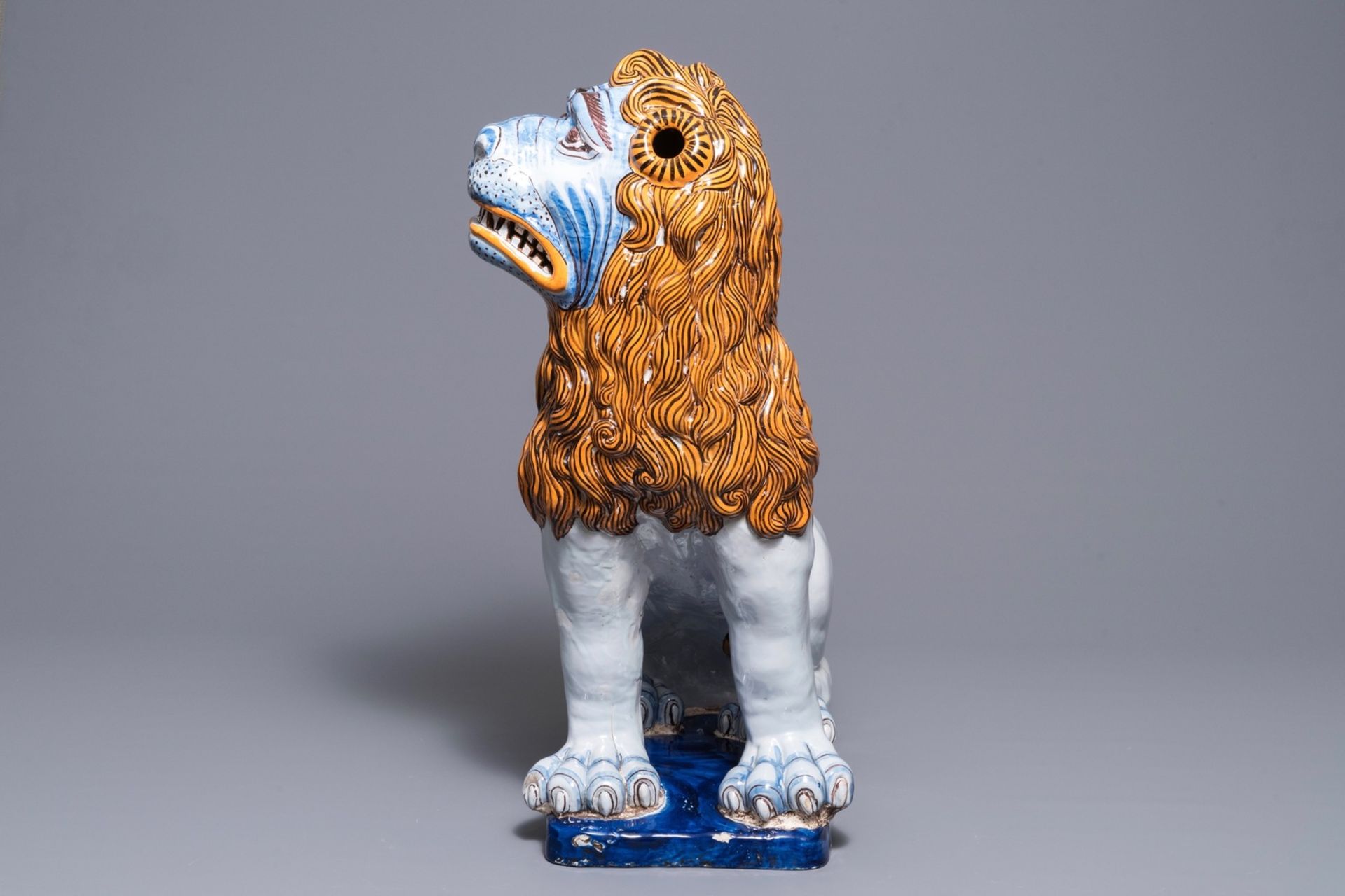 A massive French faience model of a lion, Rouen, late 19th C - Image 5 of 8