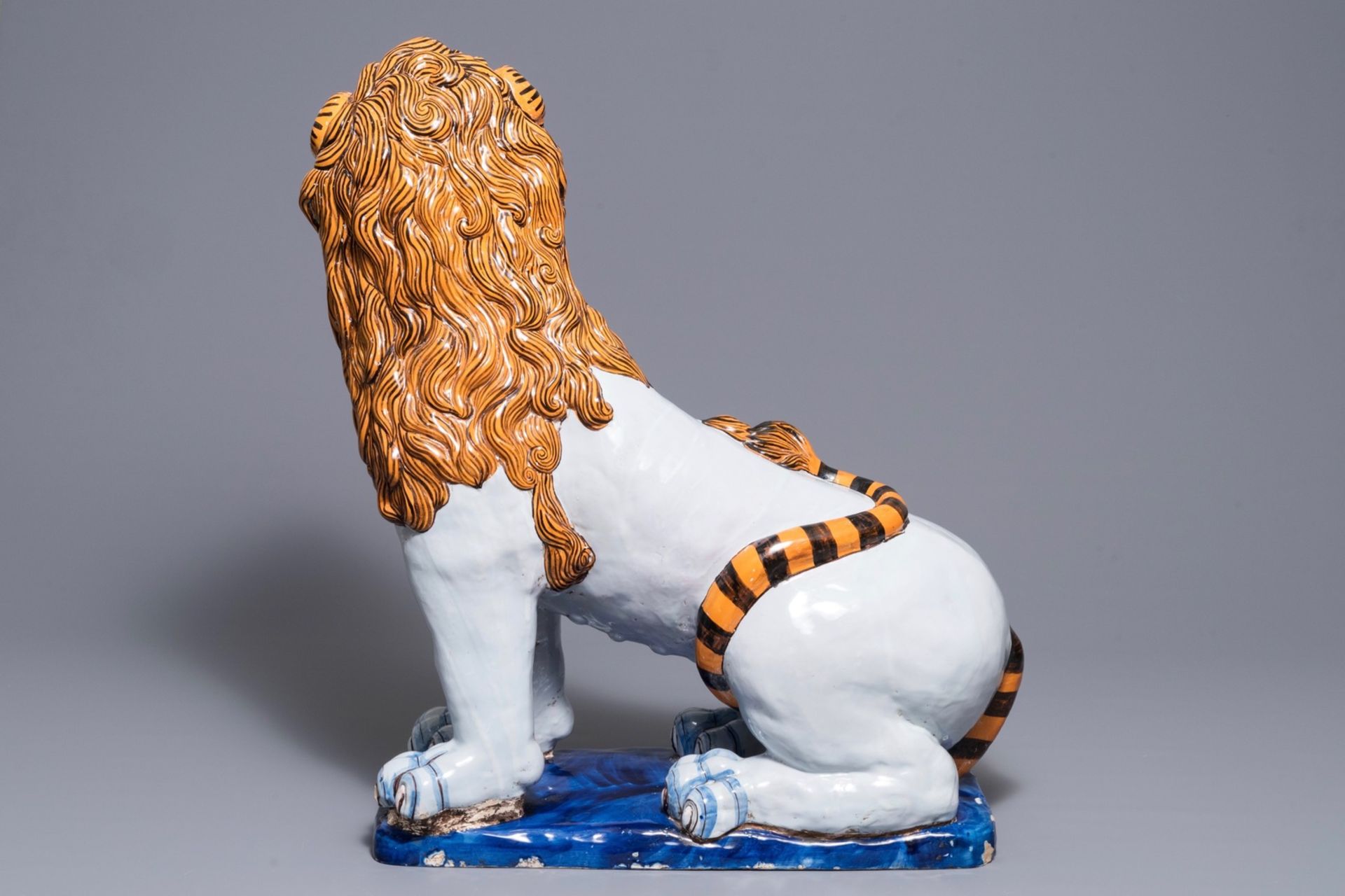 A massive French faience model of a lion, Rouen, late 19th C - Image 4 of 8