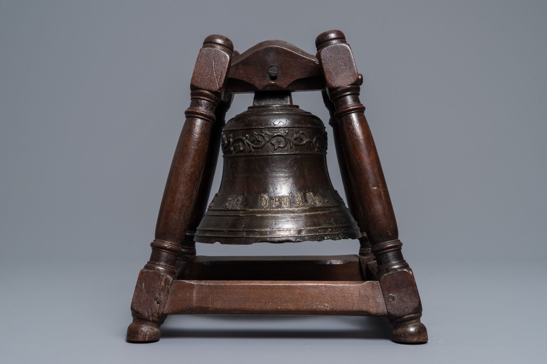 A Flemish bronze bell inscribed: 'Cast in Bruges by F. Brondel', 19th C. - Image 2 of 7