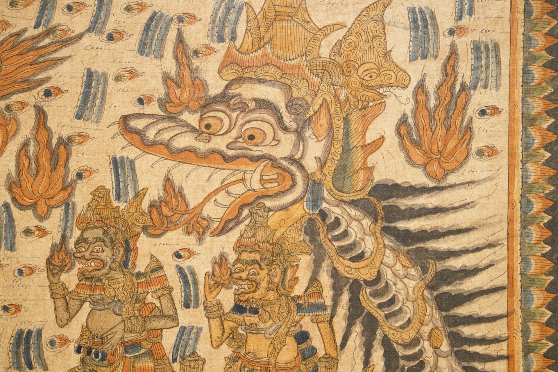 Indonesian school: Scene from the Ramayana, ink and colour on barkcloth, 19/20th C. - Image 3 of 7