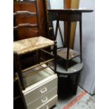 A parcel of furniture items including a circular metal topped & decorated side table together with a