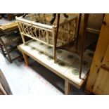 A good retro light oak framed & retro tile top Long John coffee table together with a bamboo & glass