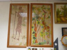 Two African paintings on silk, one signed D N MUNGAY?