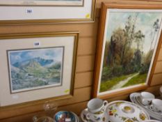 GWYNETH AP TOMOS framed print - Snowdonia mountain scene and a framed oil on board - garden setting,