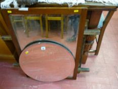Circular bevelled edge wall mirror and one other along with a folding card table