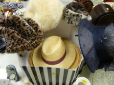 Hat box with contents including furs etc