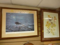 EDWARD D WALKER framed print - the lifeboat 'Charles Biggs and stricken barque Mexico', signed in
