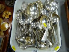 Enamel tray with quantity of good Walker & Hall and other cutlery