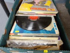 Box of vintage LP and 45rpm records - classical, choral, Welsh