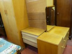 Mid Century light wood bedroom furniture by Lebus etc comprising two wardrobes, chest of drawers and