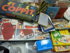 Parcel of vintage board games including Lego, vintage Bible in a box, Ladybird books etc