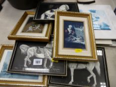 Parcel of mixed paintings and prints including three equestrian etchings