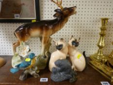 Dutch stag figurine, pair of Siamese cats etc