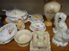 Staffs food tureen, ladle and similar china items including a pair of Staffs dogs etc