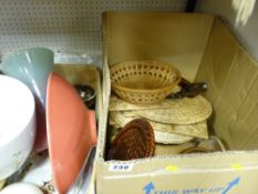 Two boxes of planters, treen ware etc