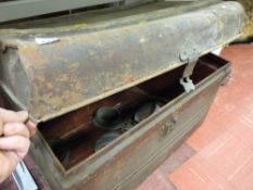 Old metal trunk with mixed contents