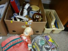 Box of household and ornamental items and a tub of tools