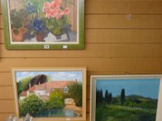 V LAMB three framed oils on board - still life studies and countryside scene