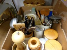 Box of Crown Devon provision containers and similar kitchen items