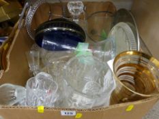 Box of miscellaneous glassware and similar items including good glass decanter with stopper and