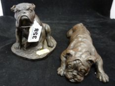 Two composition bronzed effect bulldog ornaments