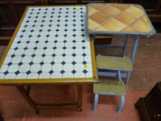 Tiled top vintage table trolley and a set of folding steps