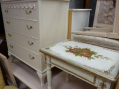 French style four drawer painted chest and a painted top side table